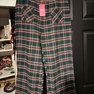 Unique Vintage Green and Red Plaid Flare Pants